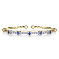 14K Yellow Gold Bujukan Diamond and Blue Sapphire Cuff Bracelet