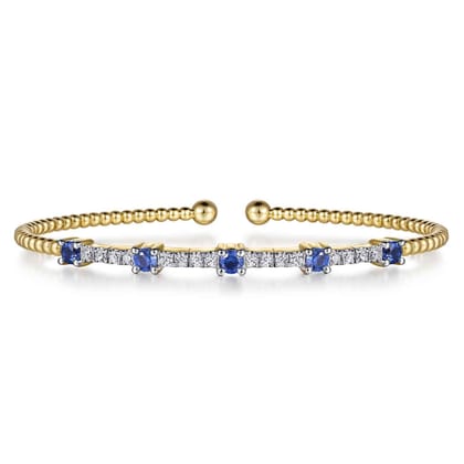 14K Yellow Gold Bujukan Diamond and Blue Sapphire Cuff Bracelet
