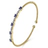 14K Yellow Gold Bujukan Diamond and Blue Sapphire Cuff Bracelet - 0.25 ct