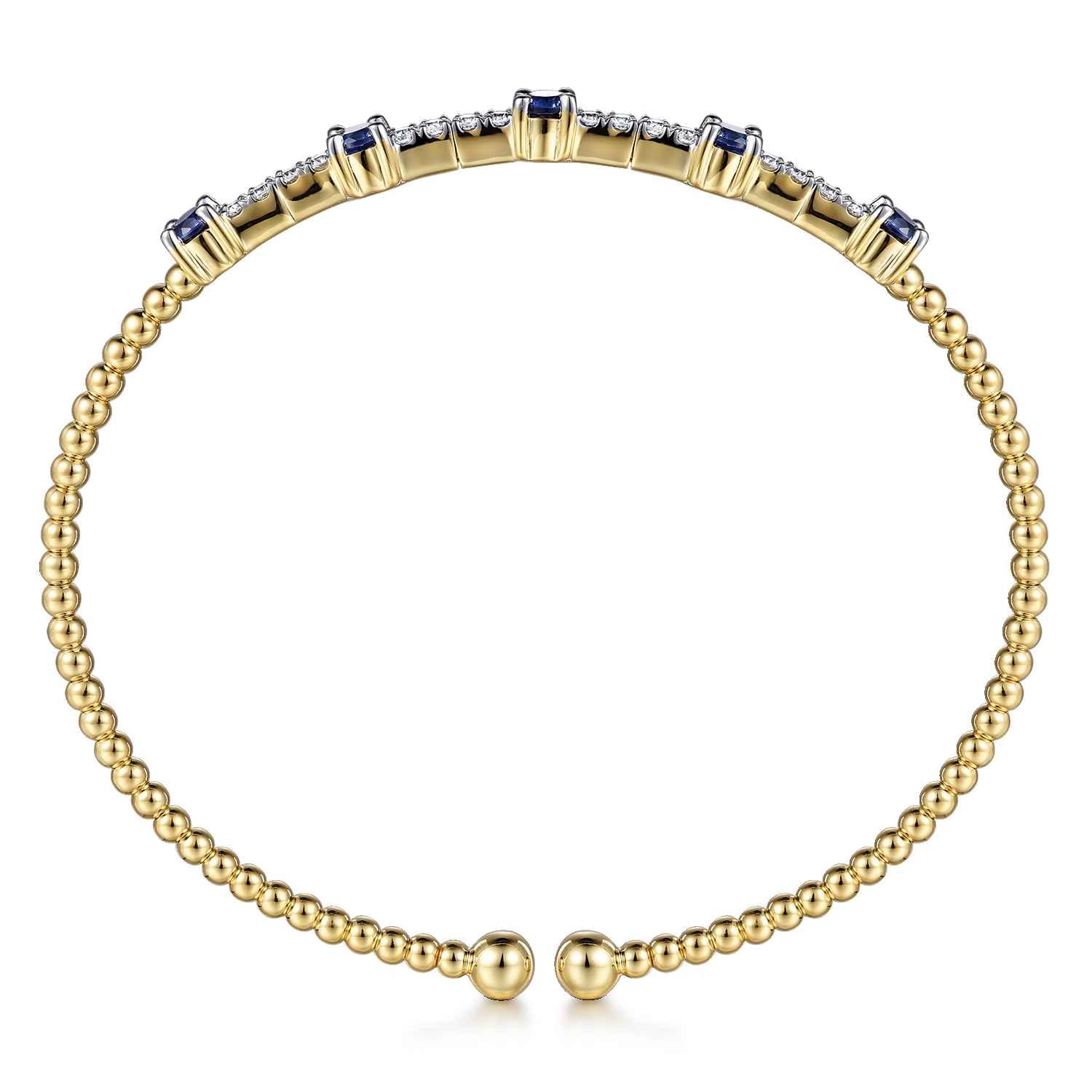 14K Yellow Gold Bujukan Diamond and Blue Sapphire Cuff Bracelet - 0.25 ct - Shot 3