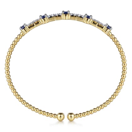 14K Yellow Gold Bujukan Diamond and Blue Sapphire Cuff Bracelet