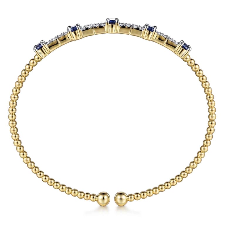 14K Yellow Gold Bujukan Diamond and Blue Sapphire Cuff Bracelet - 0.25 ct - Shot 3