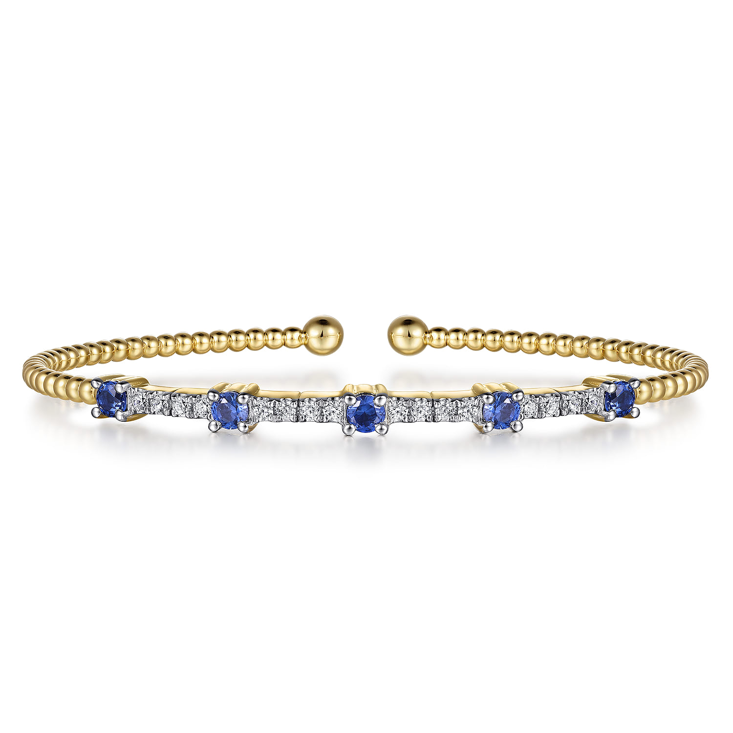 14K Yellow Gold Bujukan Diamond and Blue Sapphire Cuff Bracelet - 0.3 ct - Shot 1