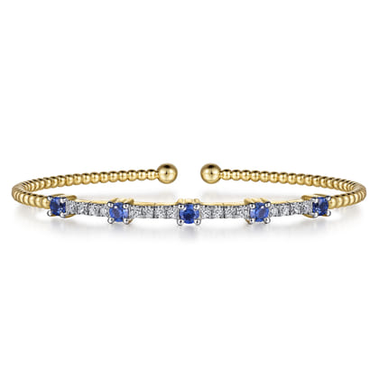 14K Yellow Gold Bujukan Diamond and Blue Sapphire Cuff Bracelet