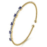 14K Yellow Gold Bujukan Diamond and Blue Sapphire Cuff Bracelet - 0.3 ct