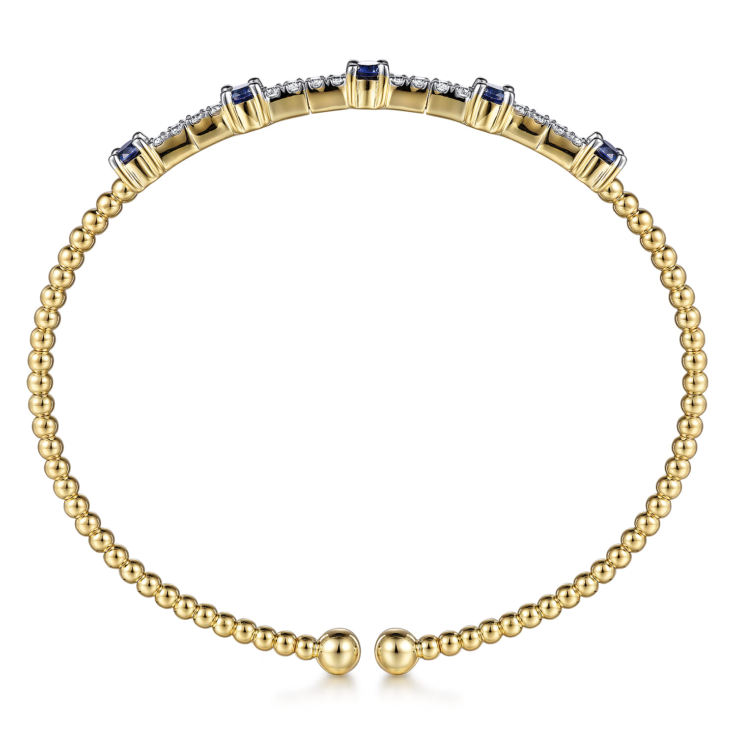 14K Yellow Gold Bujukan Diamond and Blue Sapphire Cuff Bracelet - 0.3 ct - Shot 3