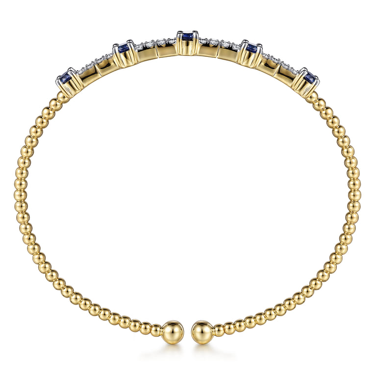 14K Yellow Gold Bujukan Diamond and Blue Sapphire Cuff Bracelet - 0.3 ct - Shot 3