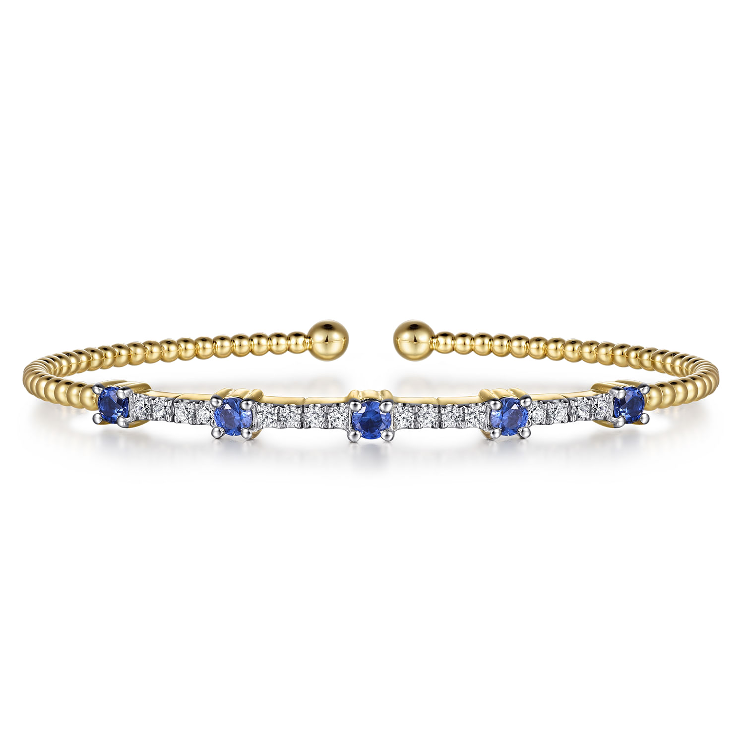 14K Yellow Gold Bujukan Diamond and Blue Sapphire Cuff Bracelet