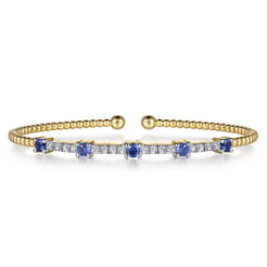 14K Yellow Gold Bujukan Diamond and Blue Sapphire Cuff Bracelet