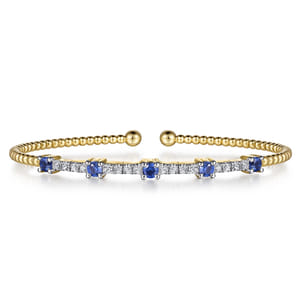 14K Yellow Gold Bujukan Diamond and Blue Sapphire Cuff Bracelet