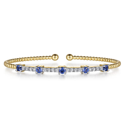 14K Yellow Gold Bujukan Diamond and Blue Sapphire Cuff Bracelet