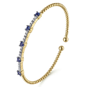 14K Yellow Gold Bujukan Diamond and Blue Sapphire Cuff Bracelet