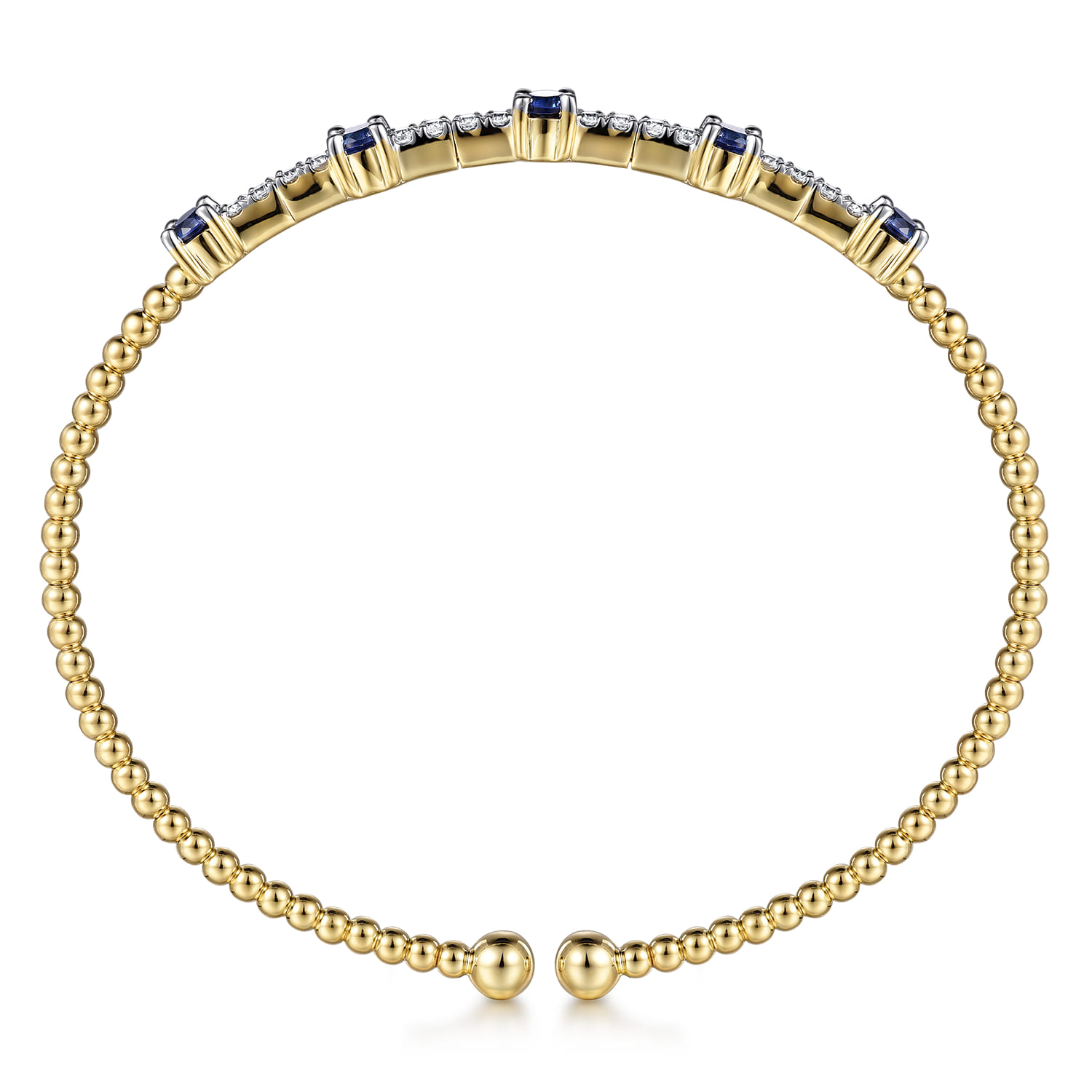 14K Yellow Gold Bujukan Diamond and Blue Sapphire Cuff Bracelet