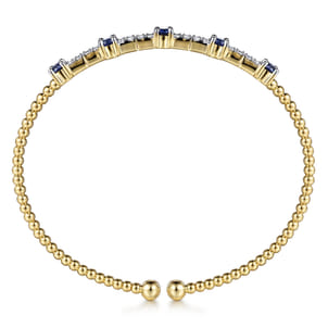 14K Yellow Gold Bujukan Diamond and Blue Sapphire Cuff Bracelet