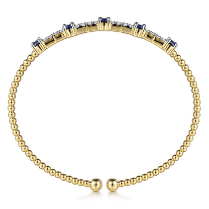 14K Yellow Gold Bujukan Diamond and Blue Sapphire Cuff Bracelet