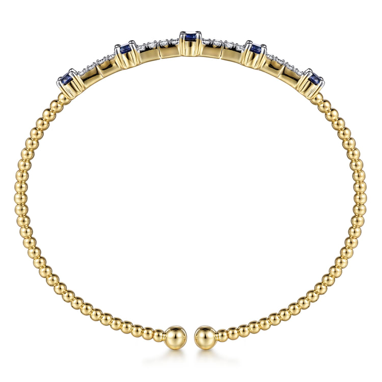 14K Yellow Gold Bujukan Diamond and Blue Sapphire Cuff Bracelet
