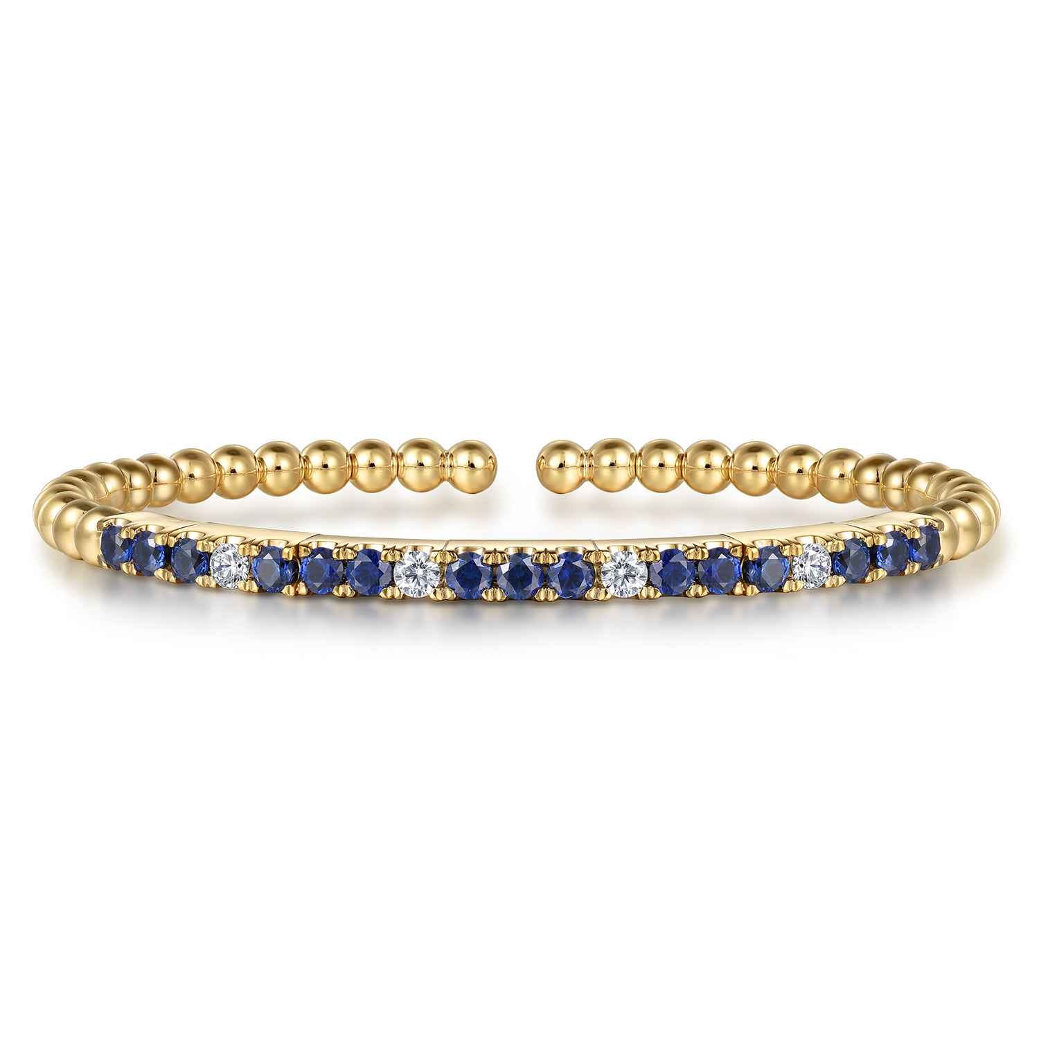 14K Yellow Gold Bujukan Diamond and Blue Sapphire Split Bangle Bracelet - 0.35 ct - Shot 1