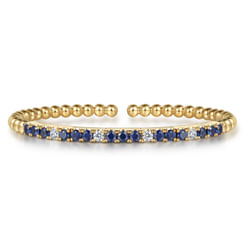 14K Yellow Gold Bujukan Diamond and Blue Sapphire Split Bangle Bracelet