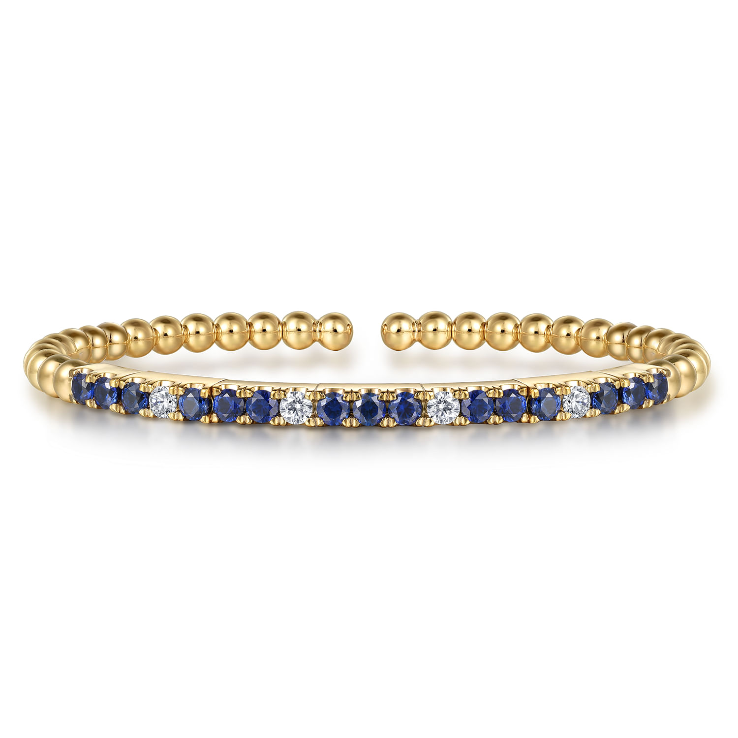 14K Yellow Gold Bujukan Diamond and Blue Sapphire Split Bangle Bracelet