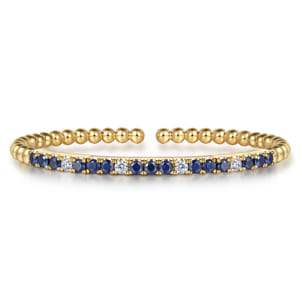 14K Yellow Gold Bujukan Diamond and Blue Sapphire Split Bangle Bracelet