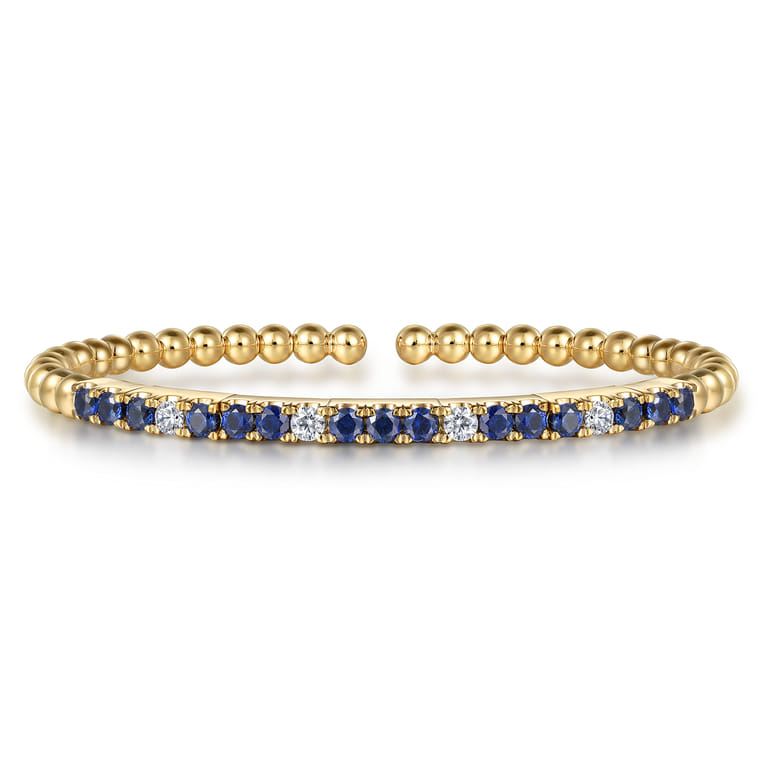 14K Yellow Gold Bujukan Diamond and Blue Sapphire Split Bangle Bracelet - 0.35 ct - Shot 1