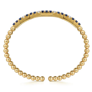 14K Yellow Gold Bujukan Diamond and Blue Sapphire Split Bangle Bracelet