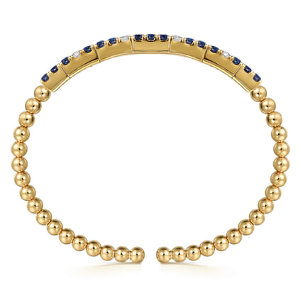14K Yellow Gold Bujukan Diamond and Blue Sapphire Split Bangle Bracelet