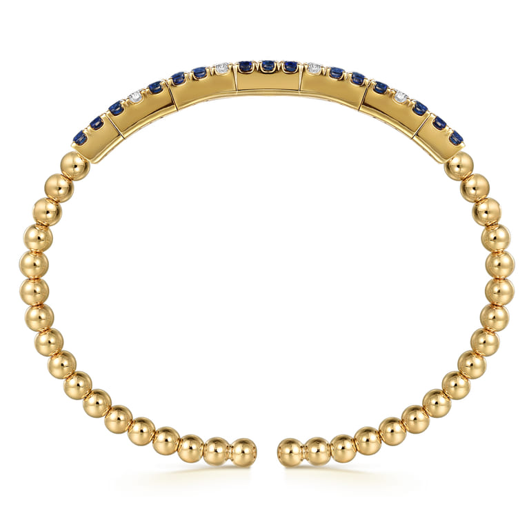 14K Yellow Gold Bujukan Diamond and Blue Sapphire Split Bangle Bracelet - 0.35 ct - Shot 3