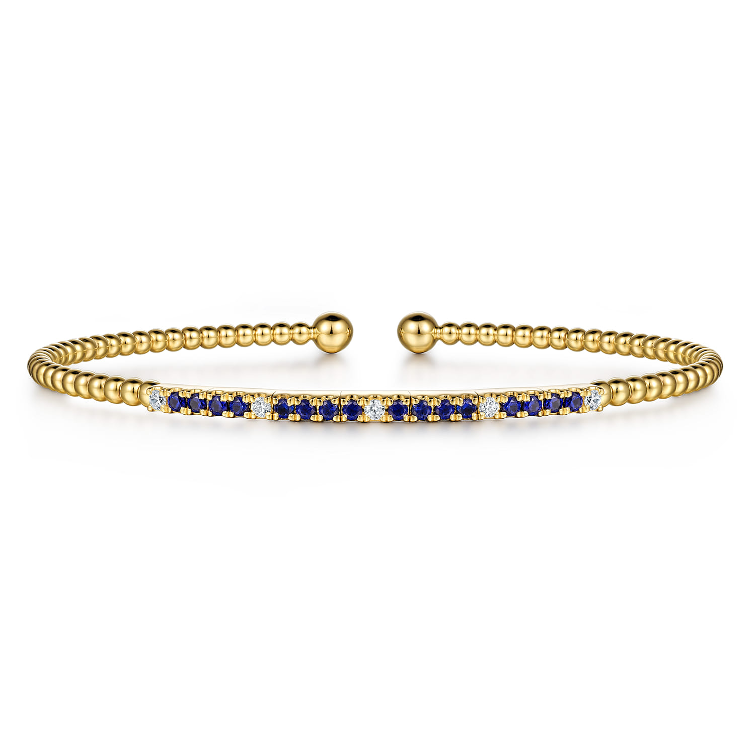14K Yellow Gold Bujukan Diamond and Blue Sapphire Split Bangle - 0.09 ct - Shot 1