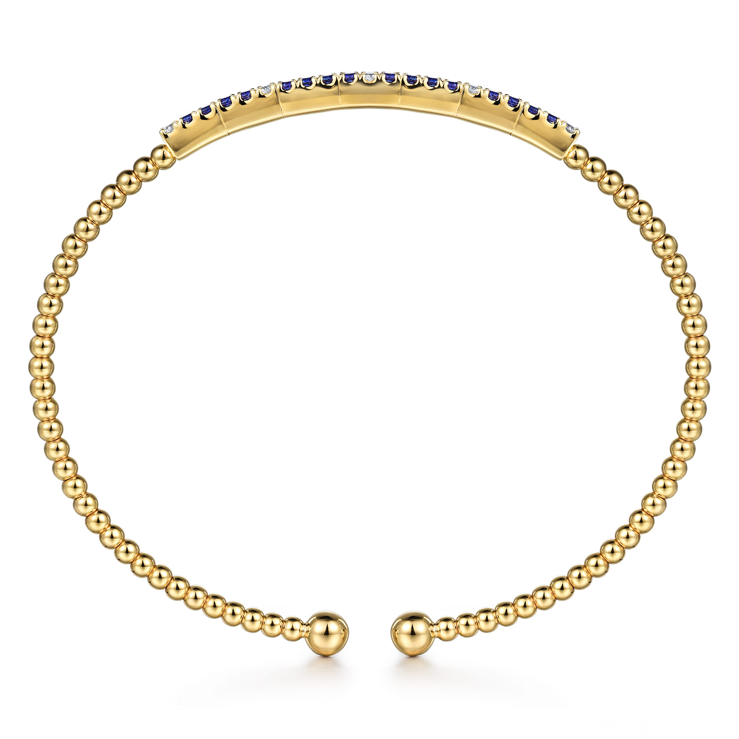 14K Yellow Gold Bujukan Diamond and Blue Sapphire Split Bangle - 0.09 ct - Shot 3