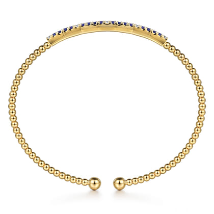 14K Yellow Gold Bujukan Diamond and Blue Sapphire Split Bangle