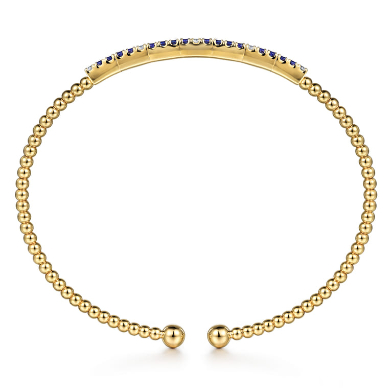 14K Yellow Gold Bujukan Diamond and Blue Sapphire Split Bangle - 0.09 ct - Shot 3