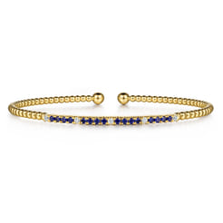 14K Yellow Gold Bujukan Diamond and Blue Sapphire Split Bangle