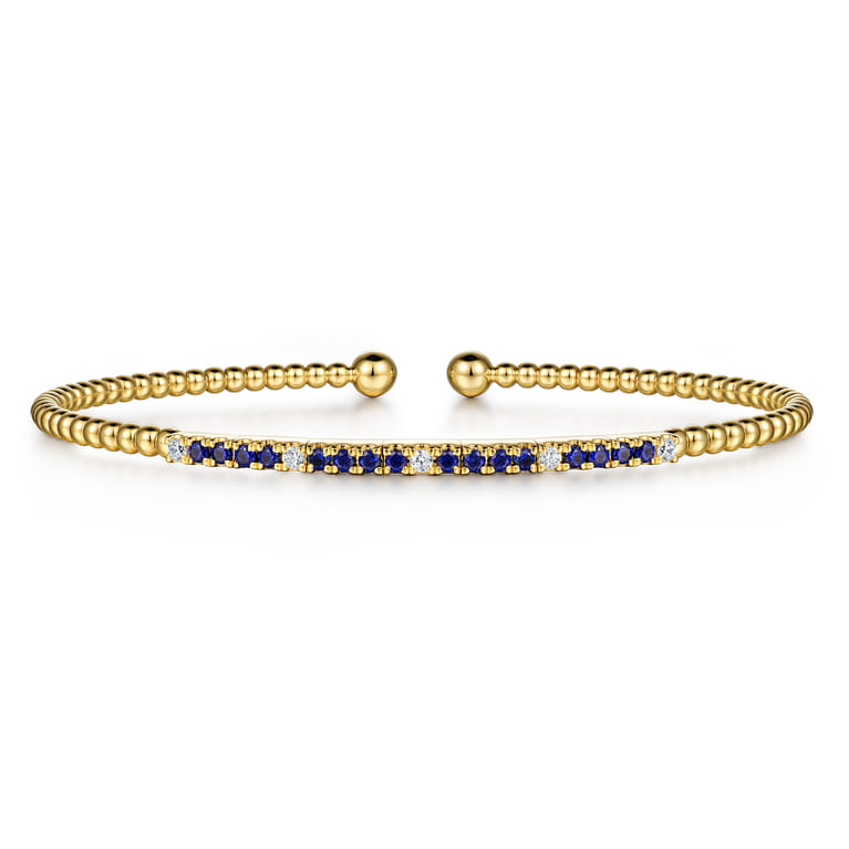 14K Yellow Gold Bujukan Diamond and Blue Sapphire Split Bangle - 0.08 ct - Shot 1