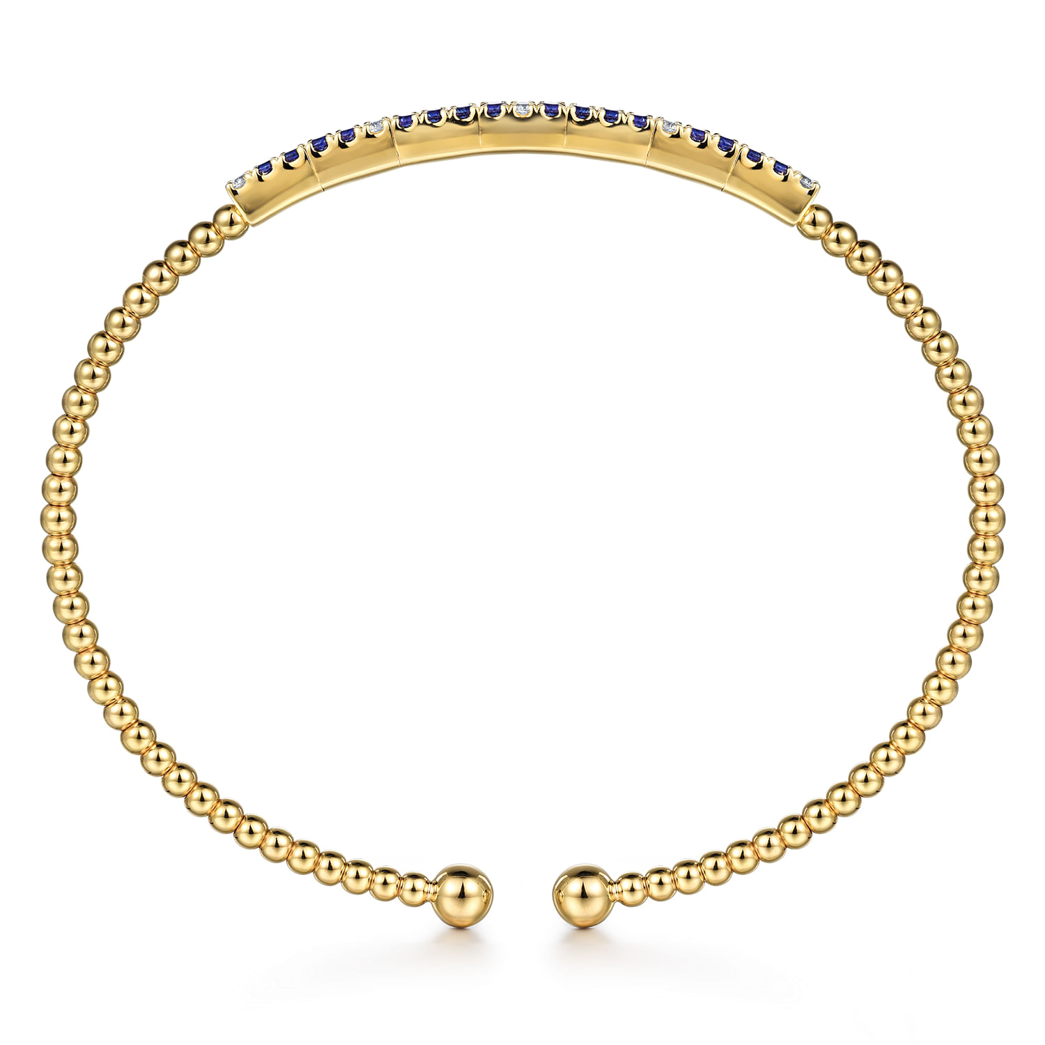 14K Yellow Gold Bujukan Diamond and Blue Sapphire Split Bangle