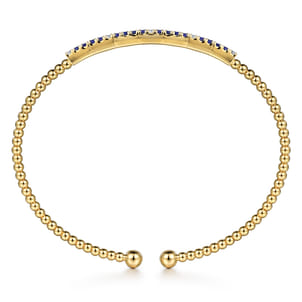 14K Yellow Gold Bujukan Diamond and Blue Sapphire Split Bangle