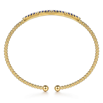 14K Yellow Gold Bujukan Diamond and Blue Sapphire Split Bangle