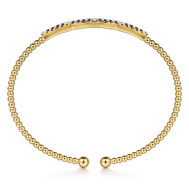 14K Yellow Gold Bujukan Diamond and Blue Sapphire Split Bangle