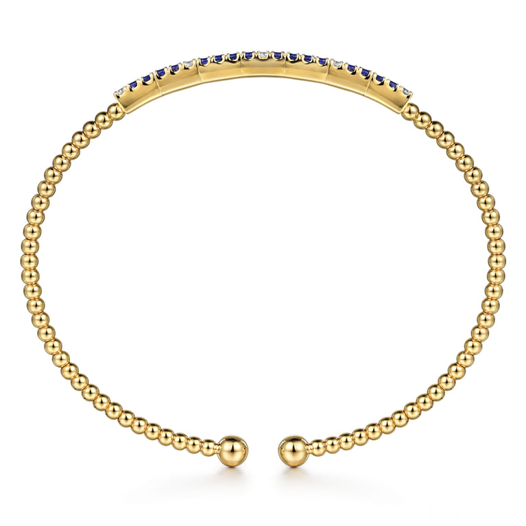 14K Yellow Gold Bujukan Diamond and Blue Sapphire Split Bangle - 0.08 ct - Shot 3