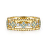 14K Yellow Gold Bujukan Diamond and Blue Topaz Clover Easy Stackable Ring - 0.04 ct