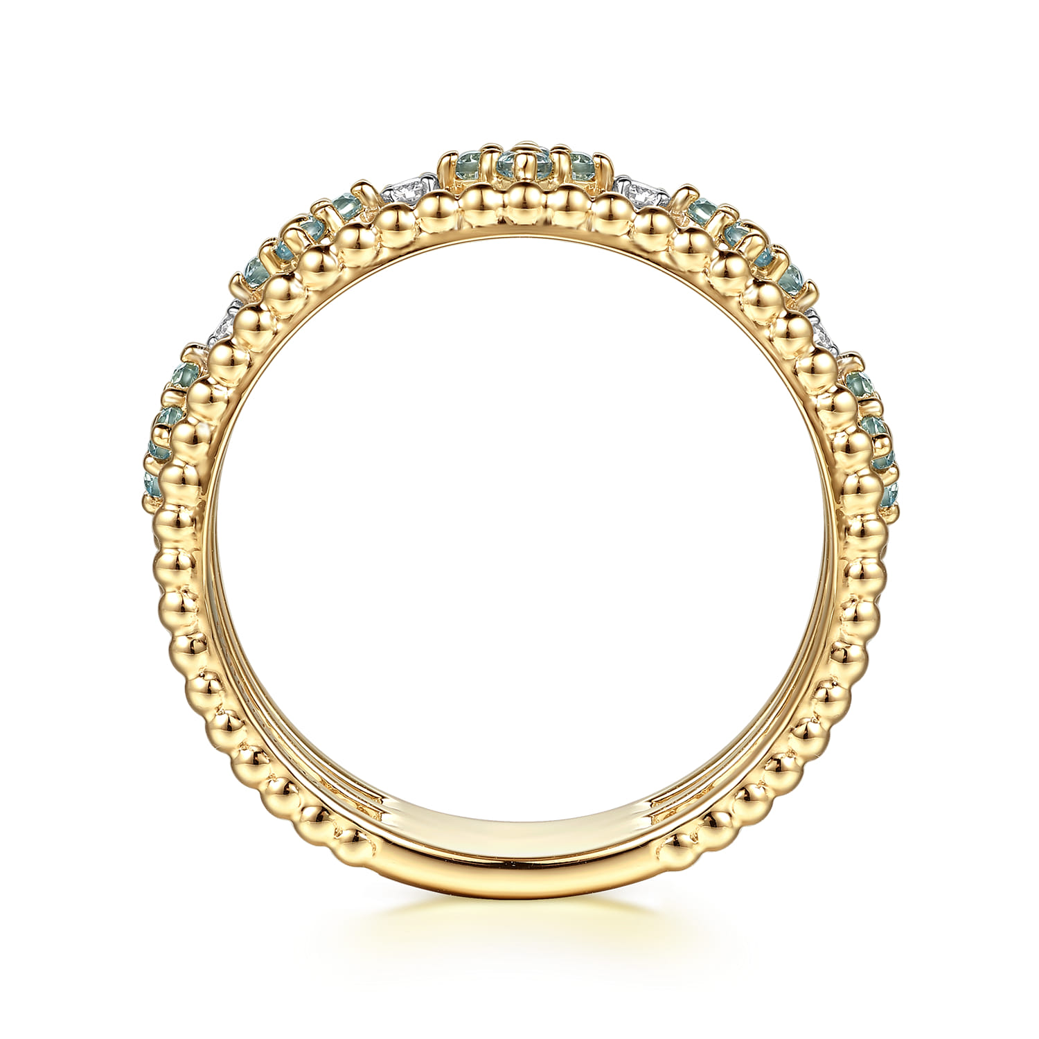 14K Yellow Gold Bujukan Diamond and Blue Topaz Clover Easy Stackable Ring - 0.04 ct - Shot 2