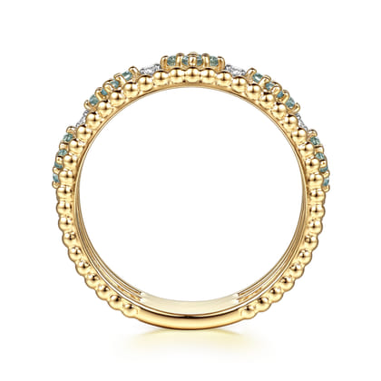 14K Yellow Gold Bujukan Diamond and Blue Topaz Clover Easy Stackable Ring