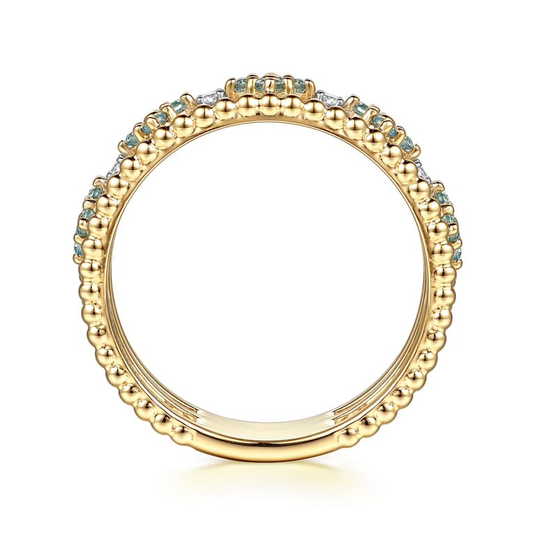 14K Yellow Gold Bujukan Diamond and Blue Topaz Clover Easy Stackable Ring - 0.04 ct - Shot 2