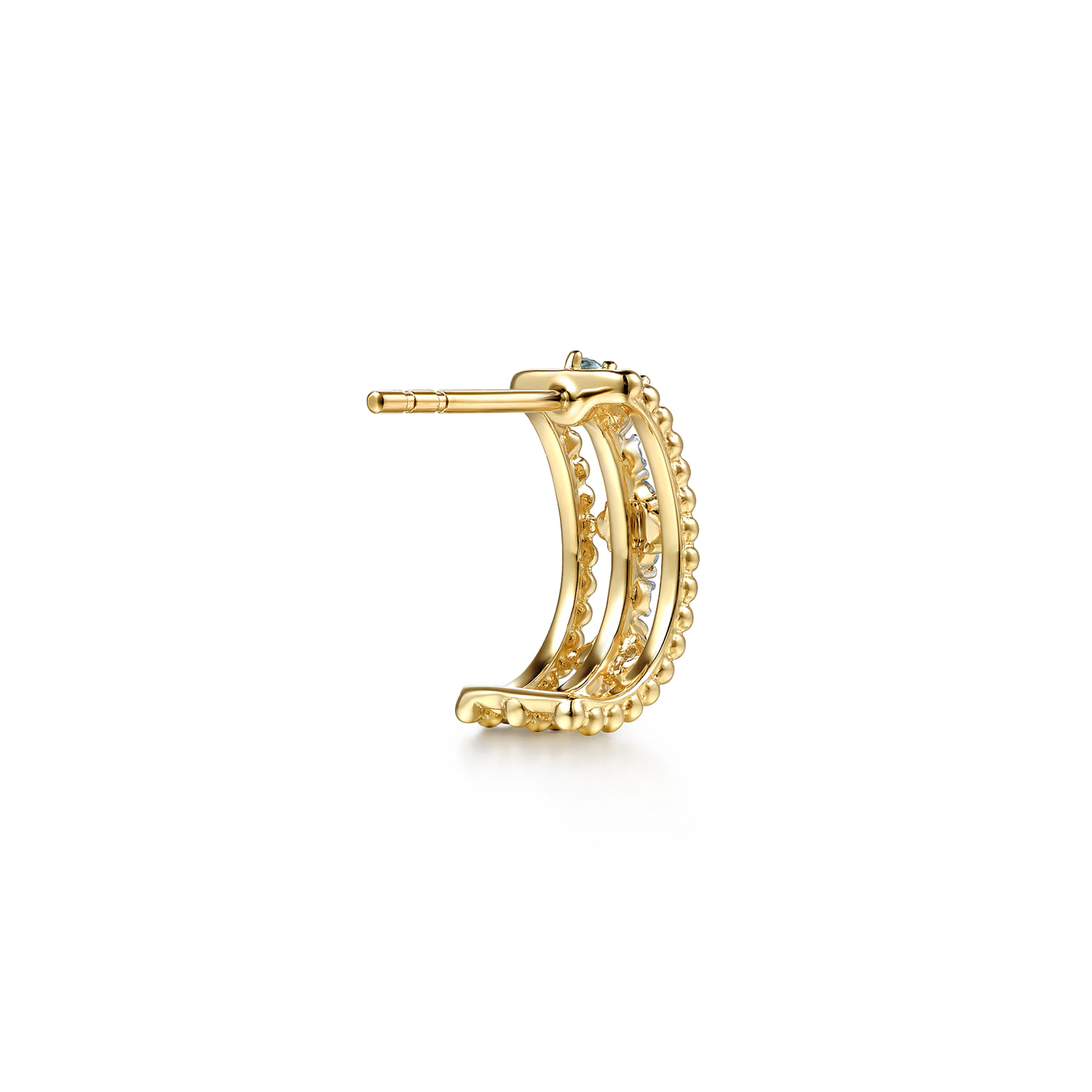 14K Yellow Gold Bujukan Diamond and Blue Topaz Clover J Hoop Earrings - 0.06 ct - Shot 2