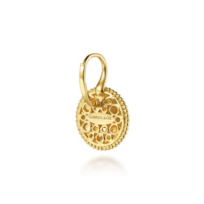 14K Yellow Gold Bujukan Diamond and Blue Topaz Leverback Drop Earrings with Blue and Dust Blue and White Enamel