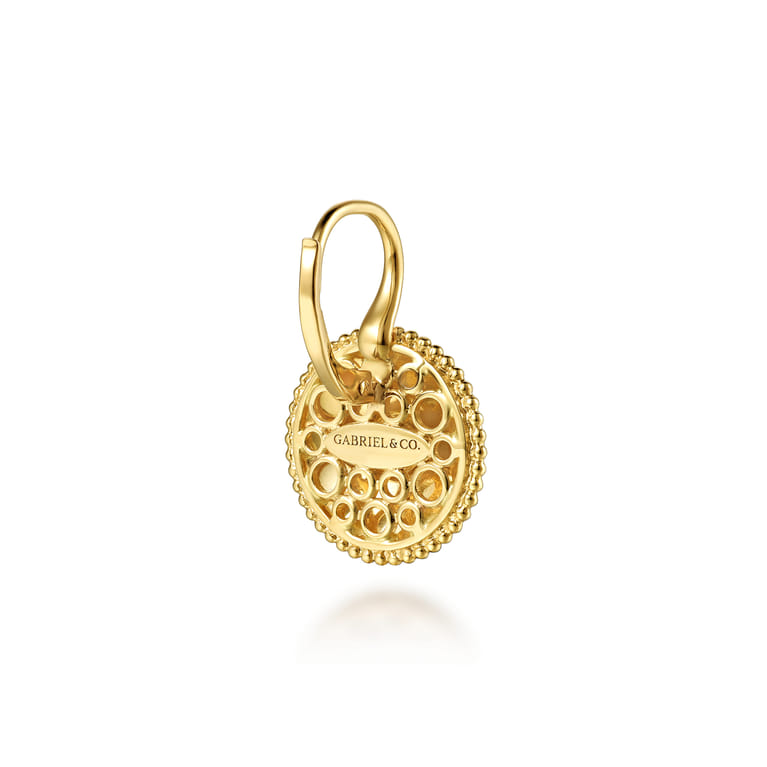 14K Yellow Gold Bujukan Diamond and Blue Topaz Leverback Drop Earrings with Blue and Dust Blue and White Enamel - 0.05 ct - Shot 2