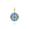 14K Yellow Gold Bujukan Diamond and Blue Topaz Medallion with Blue and Dust Blue and White Enamel - 0.17 ct