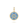 14K Yellow Gold Bujukan Diamond and Blue Topaz Medallion with Blue and Dust Blue and White Enamel - 0.08 ct