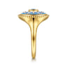 14K Yellow Gold Bujukan Diamond and Blue Topaz Signet Ring with Blue and Dust Blue and White Enamel - 0.02 ct