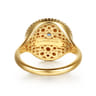 14K Yellow Gold Bujukan Diamond and Blue Topaz Signet Ring with Blue and Dust Blue and White Enamel - 0.02 ct